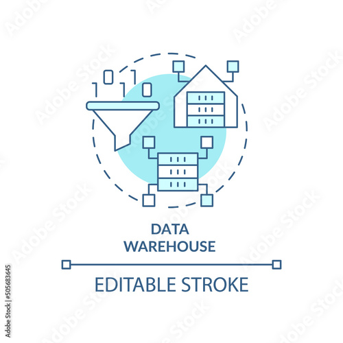 Data warehouse turquoise concept icon. Information repository abstract idea thin line illustration. Data management. Isolated outline drawing. Editable stroke. Arial, Myriad Pro-Bold fonts used