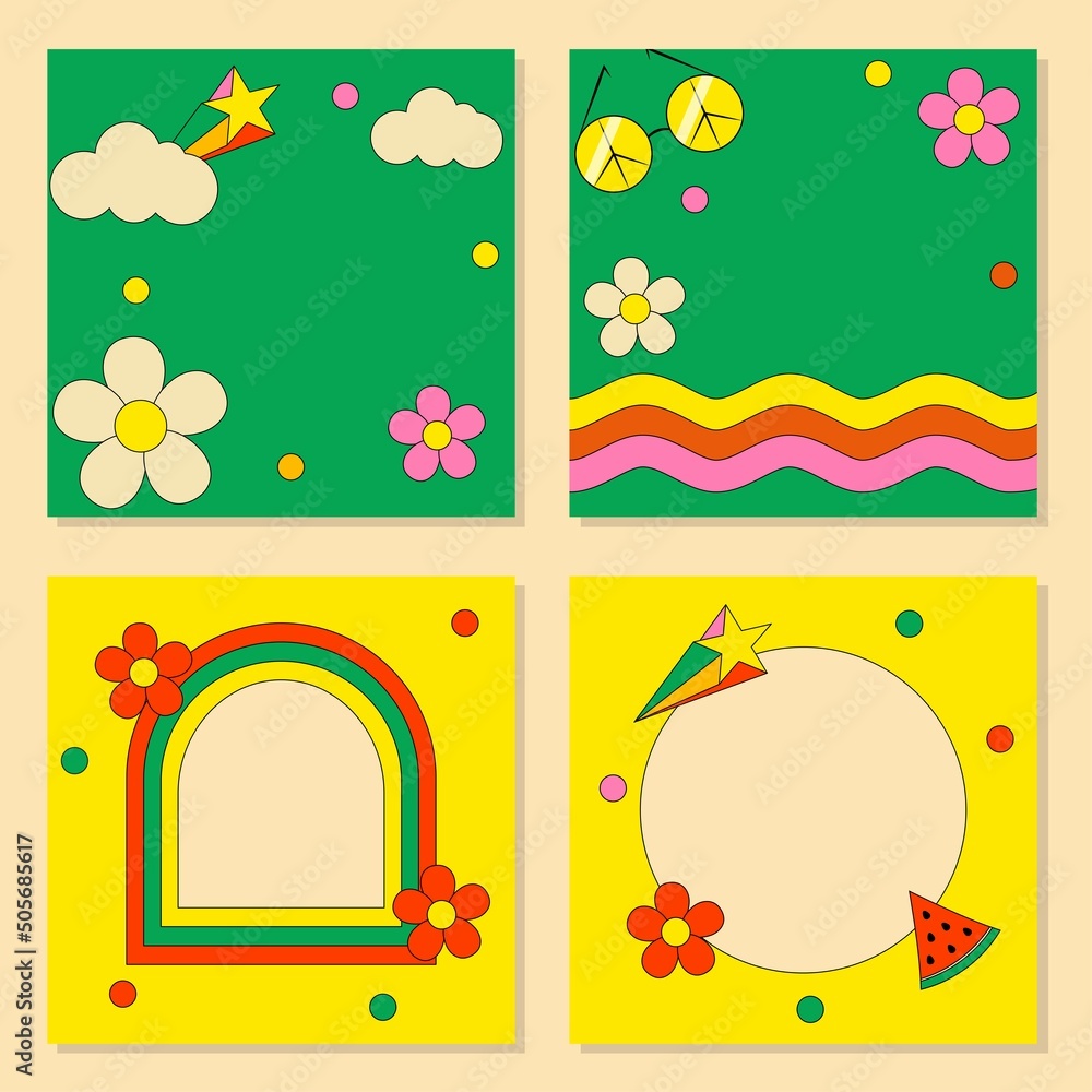 Fototapeta premium Set of Retro Psychedelic Groove Social Media Posts 