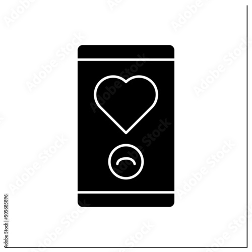 Notification glyph icon. Mobile phone notificate love message. Romantic conversation. Love concept.Filled flat sign. Isolated silhouette vector illustration