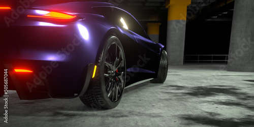 3d render of wheels and tires of a sports car. The concept of selling auto parts.