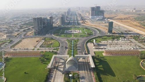 Bahria Town Main Entrance Gate Aerial Drone Shot Footage Karachi Pakistan