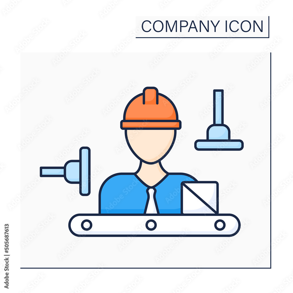 Production department color icon. Employee manufacture of goods. Roustabout. Company concept. Isolated vector illustration