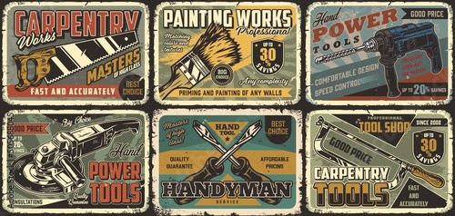 Power and hand tools colorful stamps set