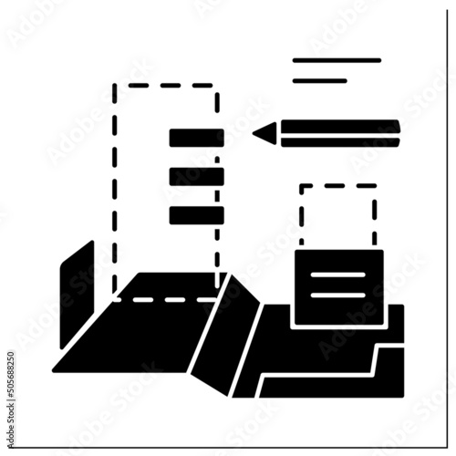 Planning city glyph icon. Technical process of development and design of land use. House plan. Home blueprint. City infrastructure.Filled flat sign. Isolated silhouette vector illustration