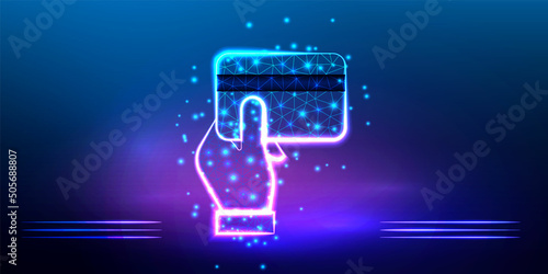Hand holding a credit card. Concept of payment. Financial transactions, bank card, monetary currencies. Polygonal icon for business. Vector ilustration