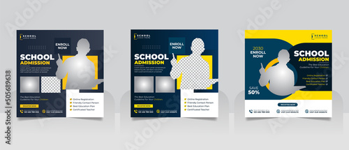 School admission social media post banner, educational social media post square flyer back to school web banner design template.