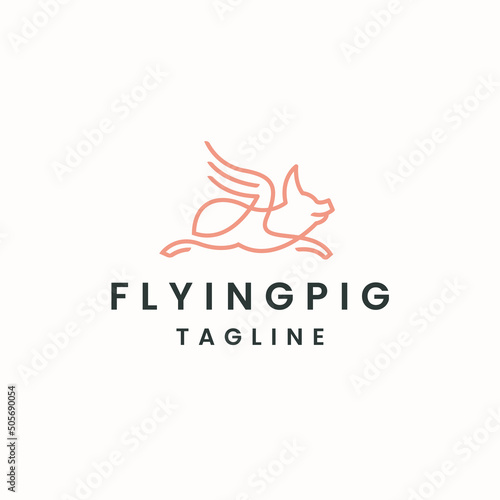 Flying pig animal logo icon design template flat vector