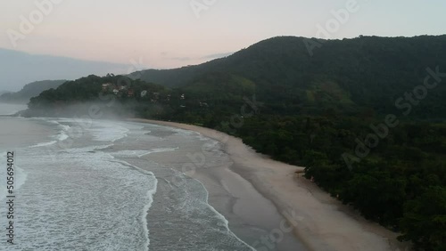 Aerial view of Praia do Sahy, São Sebastião North coast of São Paulo, Atlantic Forest, Serra do Mar State Park. photo