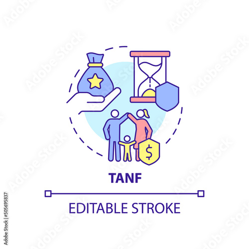 TANF concept icon. Temporary assistance for needy families. Government benefit abstract idea thin line illustration. Isolated outline drawing. Editable stroke. Arial, Myriad Pro-Bold fonts used