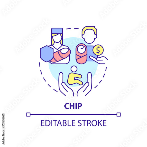 CHIP concept icon. Children health insurance program. Government benefit abstract idea thin line illustration. Isolated outline drawing. Editable stroke. Arial, Myriad Pro-Bold fonts used
