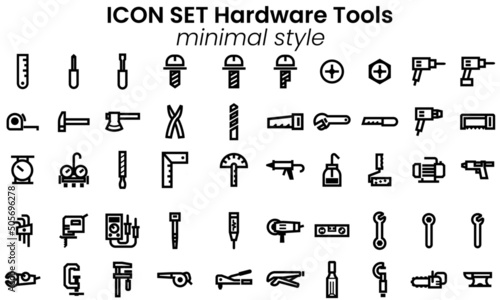 Icon vector pack of Hardware tools as flat minimal style outline stroke photo