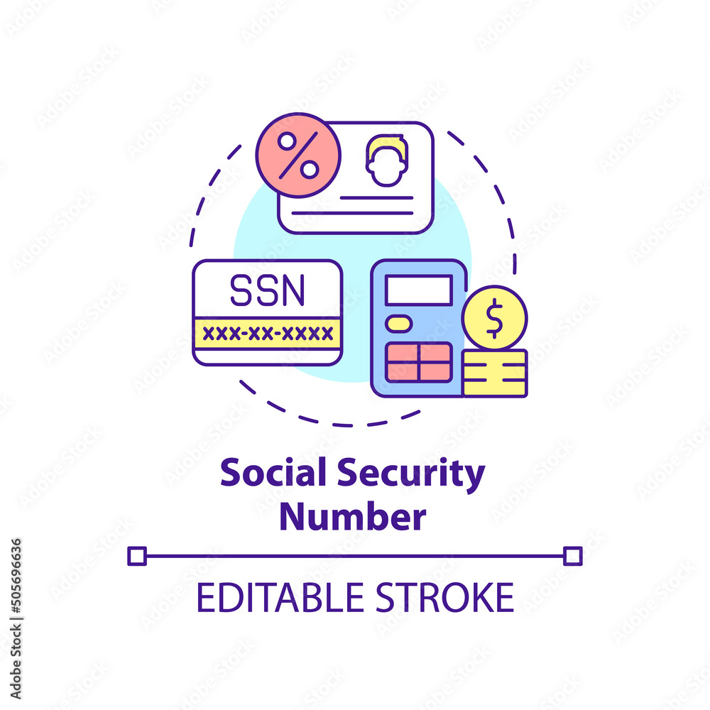 Social security number concept icon. Personal record. Program
