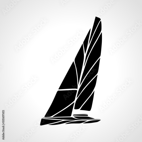 Leinwand Poster Sailing speedboat catamaran abstract silhouette