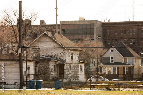 Afternoon light shines on a historic neighborhood in downtown Gary, Indiana, USA. photo