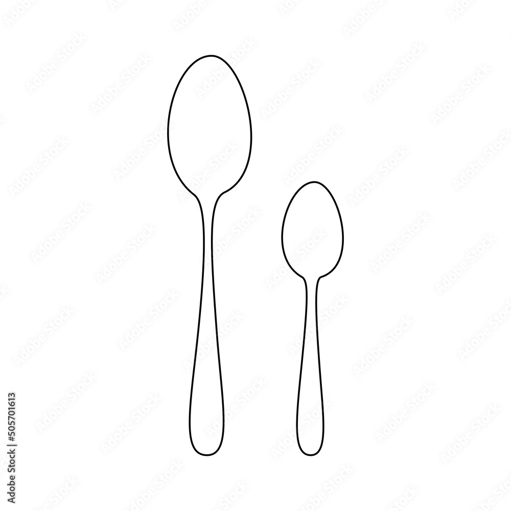 One continuous line drawing of food tools. Spoons for decoration restoran menu in simple linear style. Hand drawn sign or logo cafe. Doodle vector illustration One continuous line drawing of food tools. Spoons for decoration restoran menu in simple linear style. Hand drawn sign or logo cafe. Doodle vector illustration