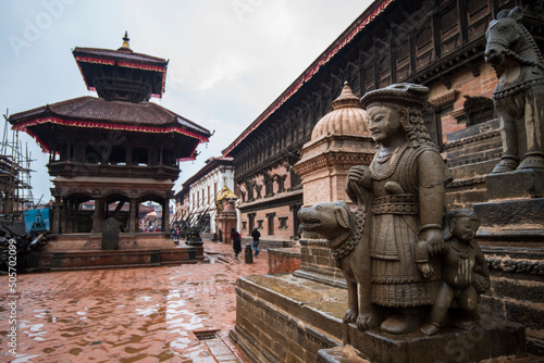 Kathmandu,Nepal - May 10,2022: Bhaktapur Durbar Square is royal palace of the old Bhaktapur Kingdom and it is declares of UNESCO World Heritage Sites. photo