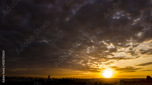 Silhouette of cityscaper buildings during a sunset in Brazil photo