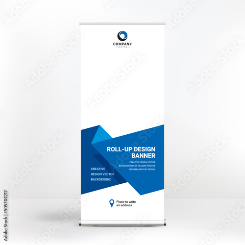 Roll-up banner design, geometric backgrounds for advertising, stand template for exhibitions, seminars, conferences, background vector