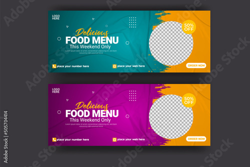 Food online promotion   banner for social media post .Food menu and restaurant social media cover template