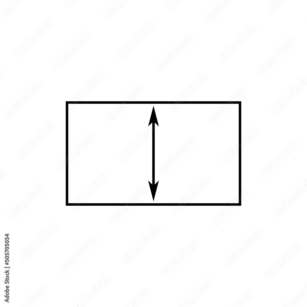 Naklejka premium Rectangle with double arrow inside. Vector drawing with size. Icon on white background. 