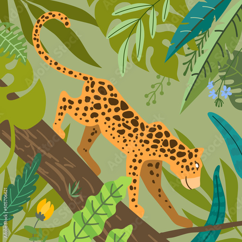 Tropical animals vector. Beautiful animalistic composition.