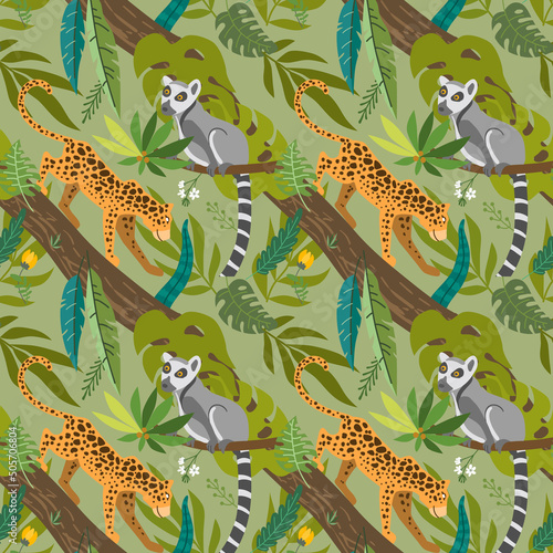 Tropical animals seamless pattern. Beautiful animalistic composition.