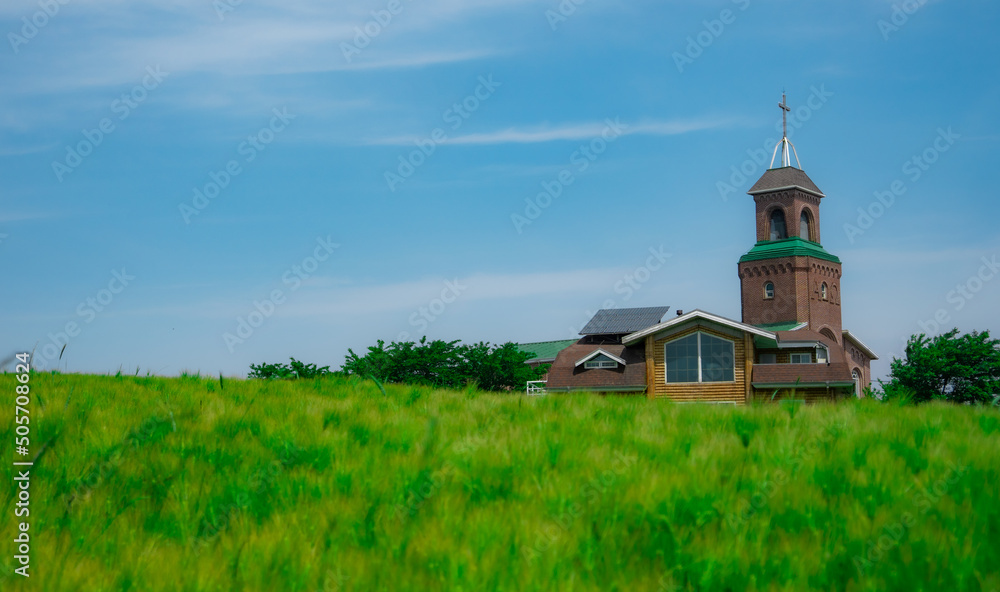 청보리밭과 교회