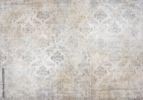 Obraz Old vintage wallpaper with paint splash and damask ornamental pattern.