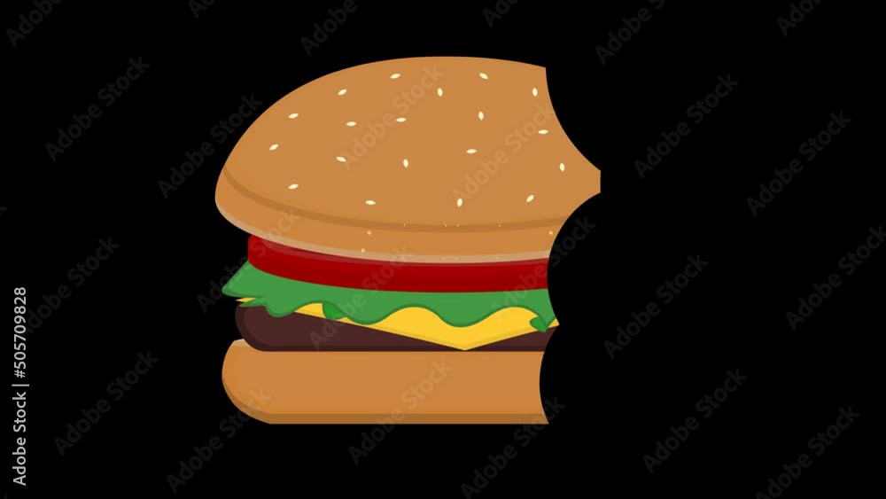 Loop animation of bites of a hamburger being eaten, on a transparent background Loop animation of bites of a hamburger being eaten, on a transparent background