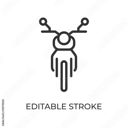 Motorcycle front view line icon. Ground transport. Used for moving around the city, countryside and travel. Isolated vector illustration on a white background. Editable stroke.