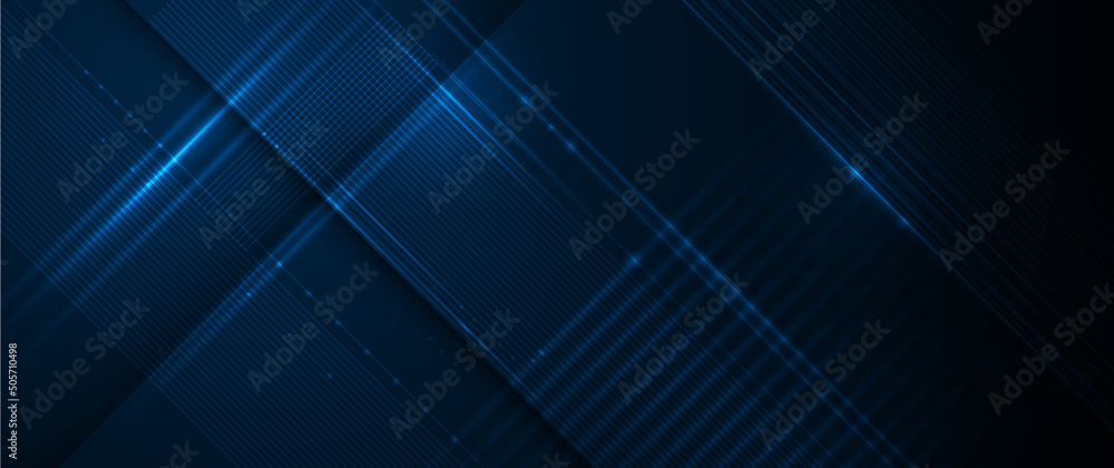 Obraz premium Vector digital graphic design with light line, geometric shape, stripe line pattern and texture on gradient blue color.Illustration abstract art for modern futuristic, technology, wallpaper background