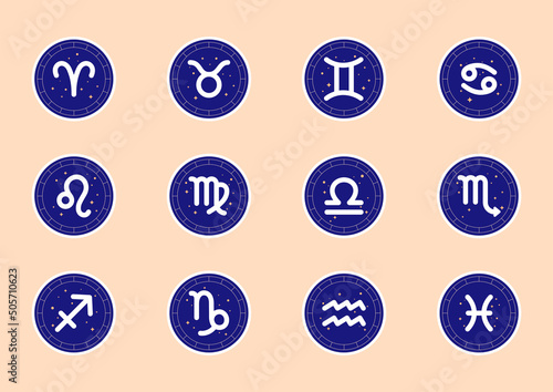 Horoscope elements. Stars signs for astrology horoscope. Astrological calendar collection, horoscope constellation vector illustration. Zodiac symbols for logo or icons. 