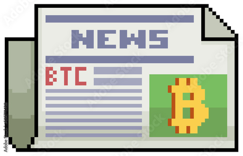 Pixel art bitcoin news vector icon for 8bit game on white background
