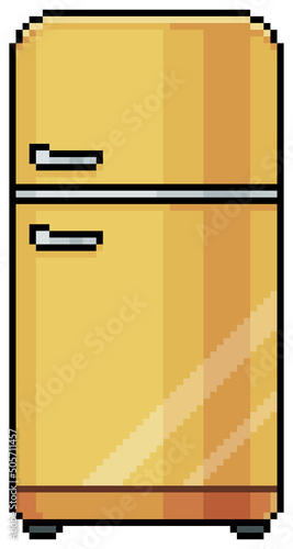 Pixel art old refrigerator fridge vector icon for 8bit game on white background
