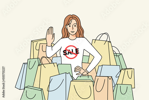 Woman say not to shopaholic and sales 