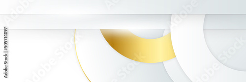 Modern minimal and clean white gold background with realistic line wave circle shape . Elegant silver design for web, presentation, wallpaper