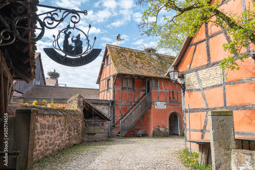 Traditional blacksmith in old alsatian house in the Ecomuseum Alsace in city of Mulhouse, Alsace, France