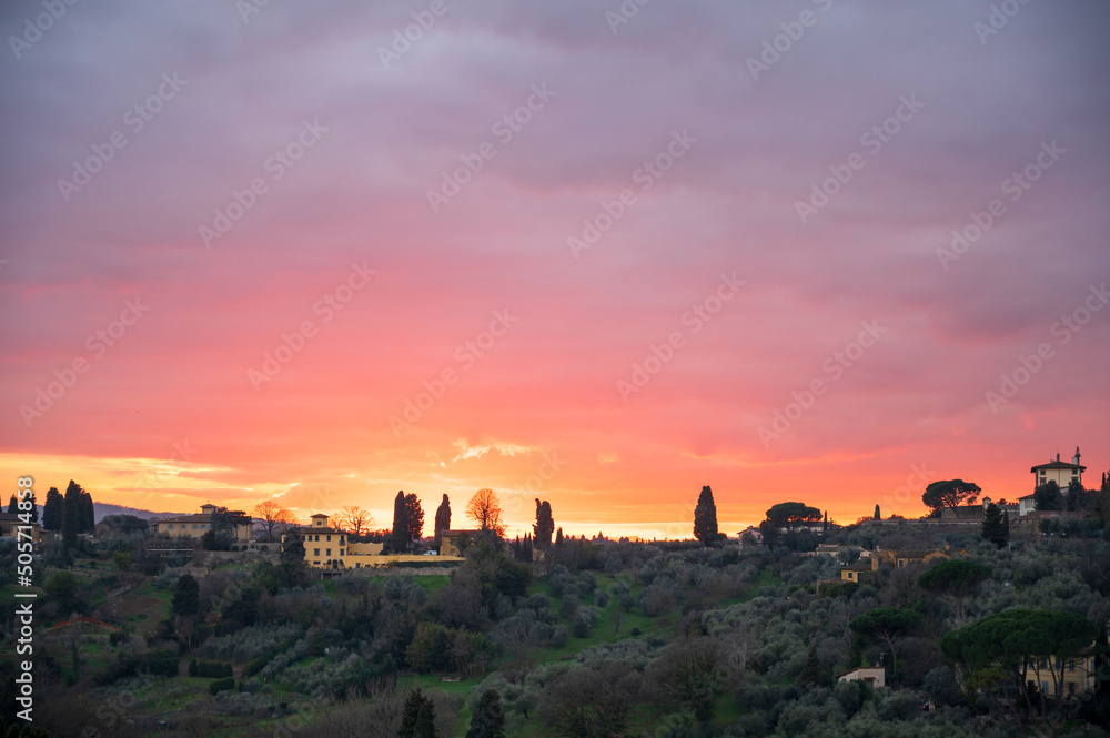 Sunset over the Tuscan countryside
