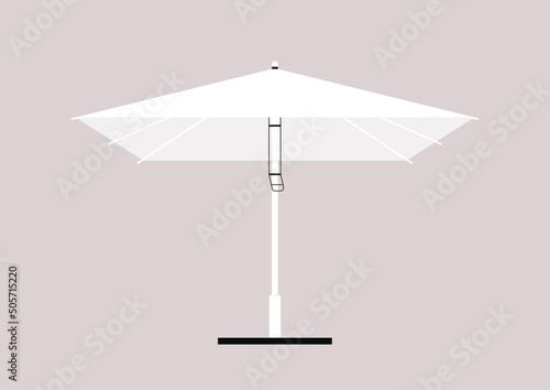 An isolated image of an open beach umbrella, outdoor leisure, sunbathing
