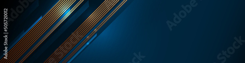 Vector graphic design, abstract modern technology, futuristic concept. Illustration art, geometric shape, light gold color, line pattern with blue and black colours background for banner, template