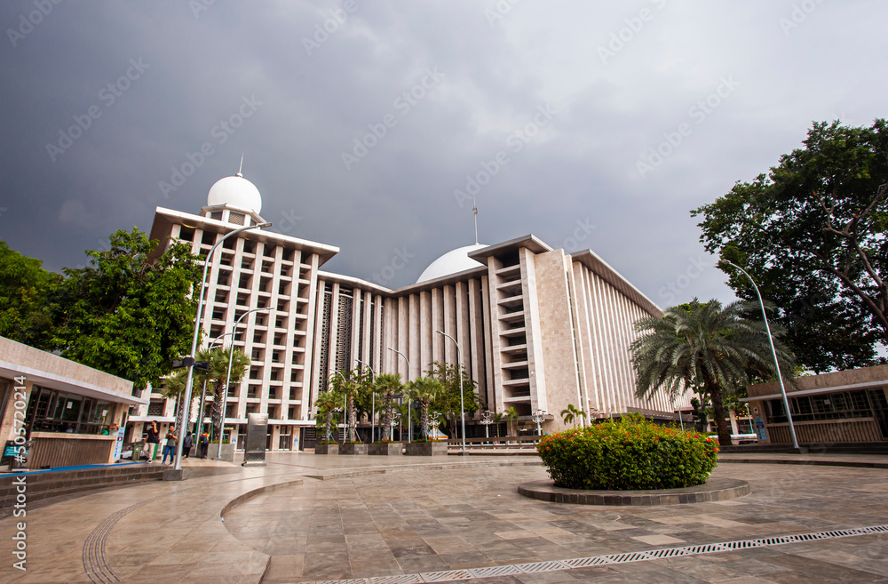 Istiqlal Mosque after renovation. Istiqlal Mosque is the largest mosque in Southeast Asia located in Jakarta. One of the centers of Muslim activities in Indonesia.