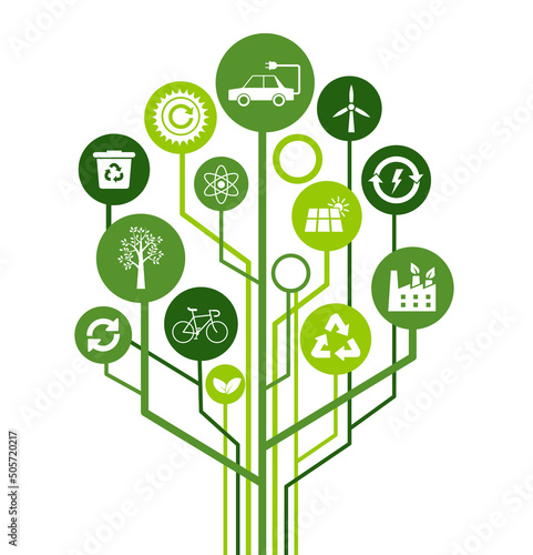 renewable energy icon concept – green electricity sources icons – vector illustration