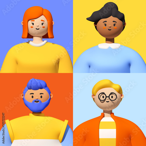 Video chat with four speakers - realistic colorful 3d illustration