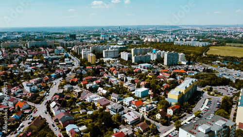 Aerial photography of Prague suburbs in summer