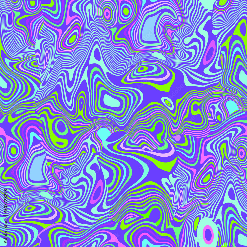 Seamless psychedelic groovy background. Fabric texture