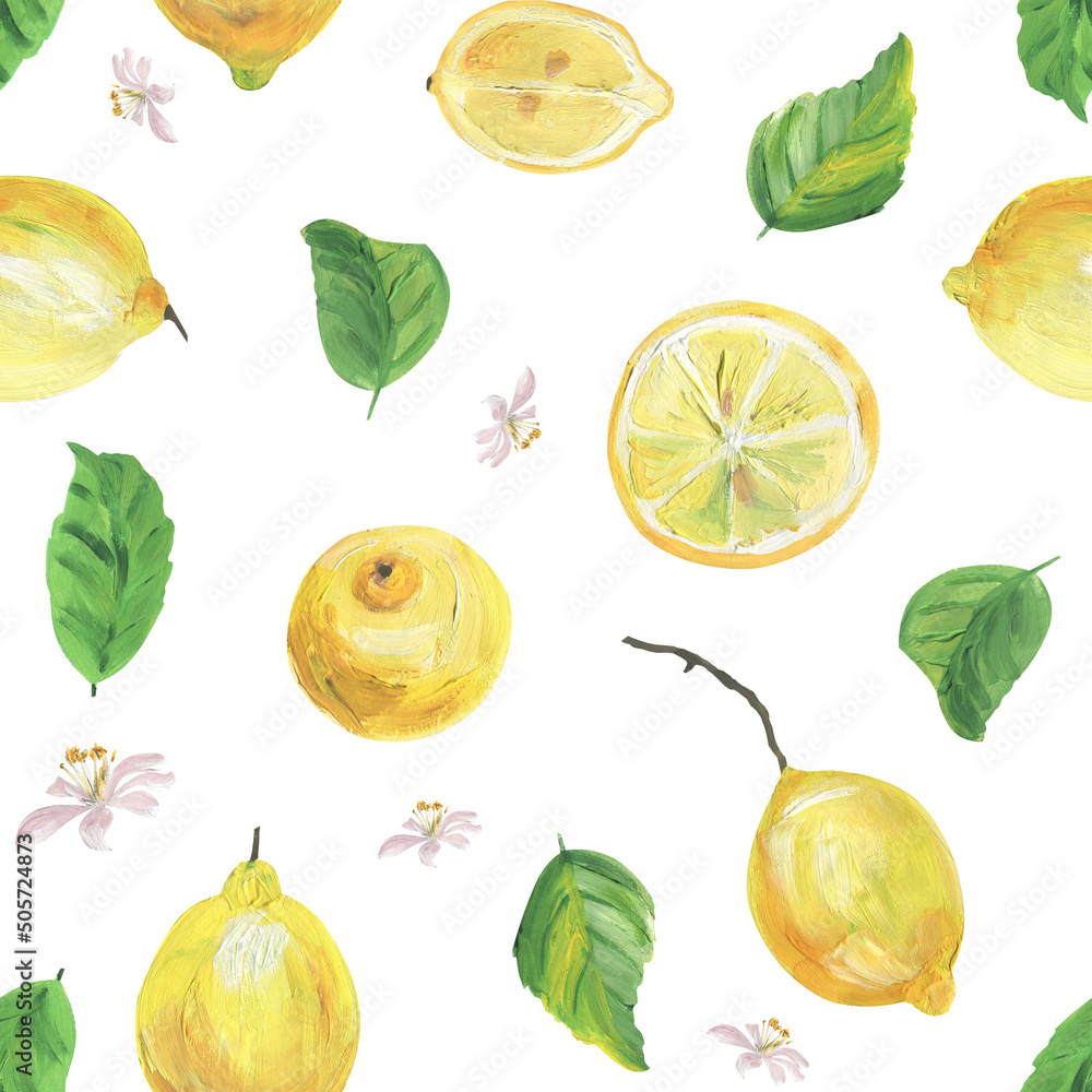 Seamless pattern of lemon and leaves Seamless pattern of lemon and leaves