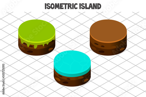 Isometric island for 2D Game. Round blocks nature land