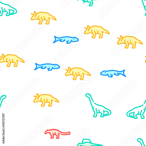 Fototapeta Dinosaur Wild Animal Vector Seamless Pattern Color Line Illustration