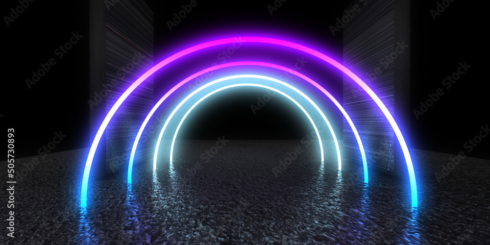 3D abstract background with neon lights. neon tunnel .space construction . .3d illustration 3D abstract background with neon lights. neon tunnel .space construction . .3d illustration