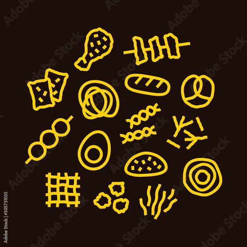 Obraz na płótnie Vector icon set of snacks. Design elements of fast food. w salonie